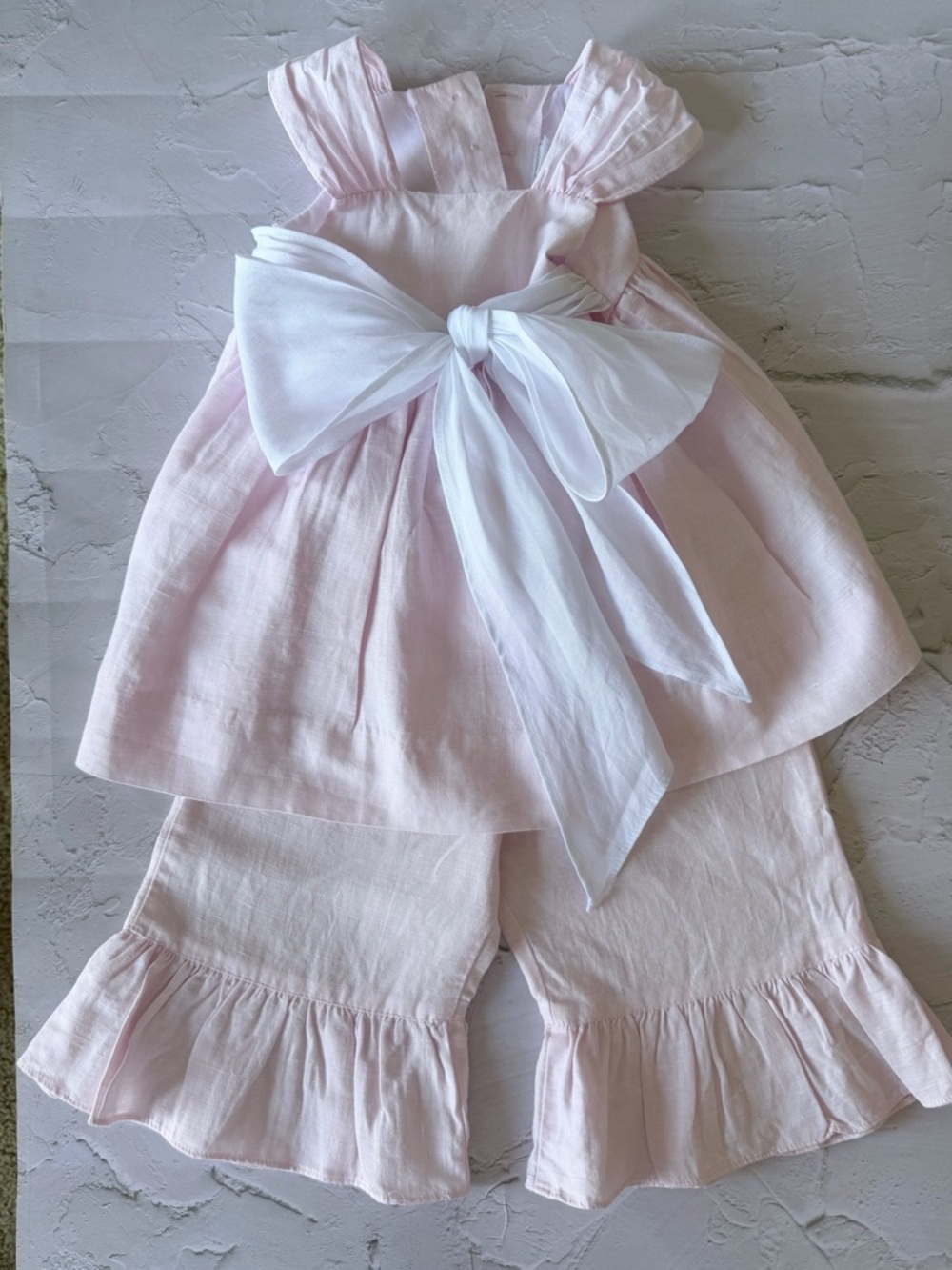 Peaches & Cream Toddler Girl Bow Set with White Bow Sash